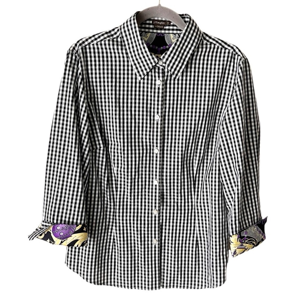 J. McLaughlin Black and White Gingham Button-Up Shirt